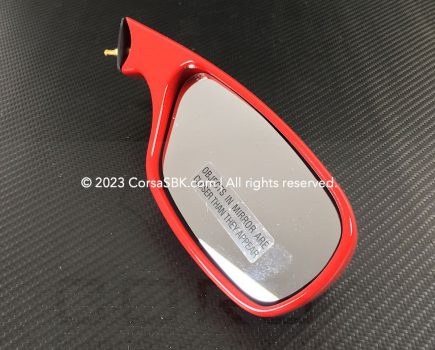 52310041CA Ducati 748 916 996 998 right hand mirror; Red. Originally fitted to the MY '01 996R and MY '02 and later 748S 748R 998S 998R & 998S Final Edition SBK.